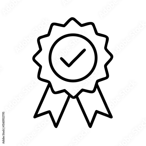 Outline graphic of verified seller badge with ribbon and checkmark  