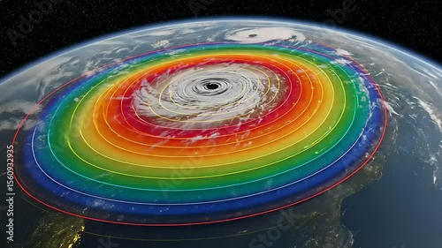 Colorful visualization of a hurricane above Earth?s surface