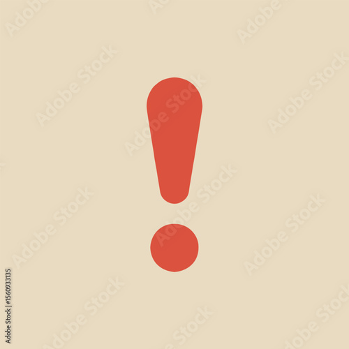 A simple illustration of a red exclamation mark on a light beige background in a flat design style