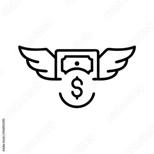 Winged dollar bill symbolizing financial freedom and prosperity  