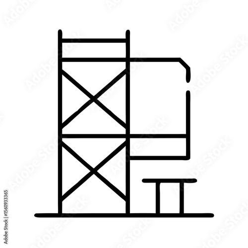 Scaffold structure with platform in simple black line design  