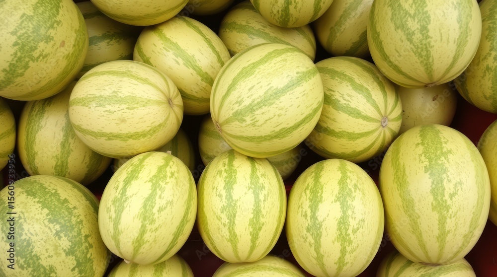 Sweet Melon Bounty: A close-up image showcases a bountiful harvest of ripe watermelons, their verdant stripes and sweet allure a testament to nature's goodness. Sweet Melon Bounty: A close-up image showcases a bountiful harvest of ripe watermelons, their verdant stripes and sweet allure a testament to nature's goodness.