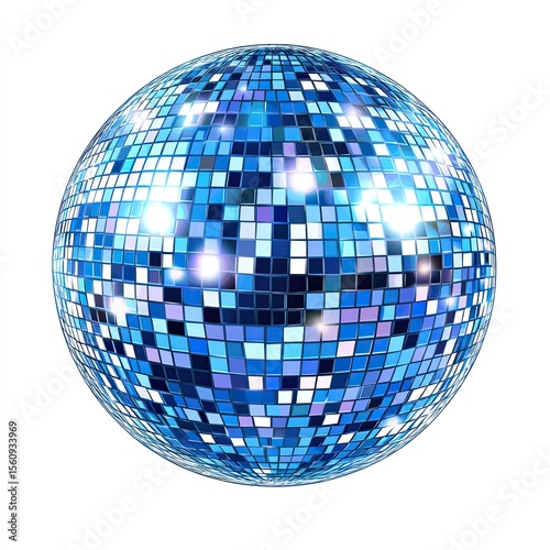 Blue disco ball, isolated, party atmosphere.  Possible use stock photo
