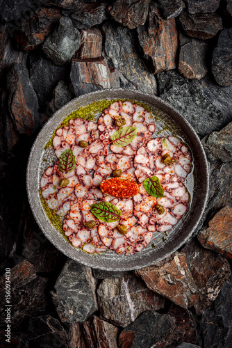 Octopus Carpaccio on stones