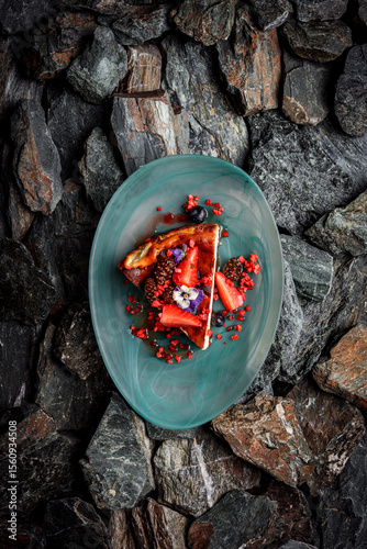 San Sebastian Cheesecake on stones