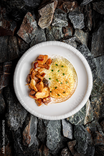 Mollusk with Porcini Mushrooms on stones