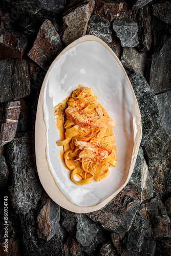 Crab Pasta on stones