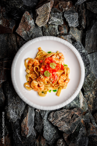 Shrimp Pasta on stones