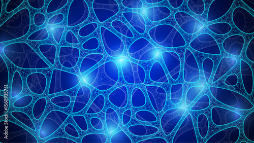 Blue Organic Cell Pattern With Neural Texture. Abstract Voronoi Network. Ai Bg With Neuron And Synapse Geometry. Cyber Grid And Mesh. Techno Background With Dynamic Lines And Curve. Biology Structure