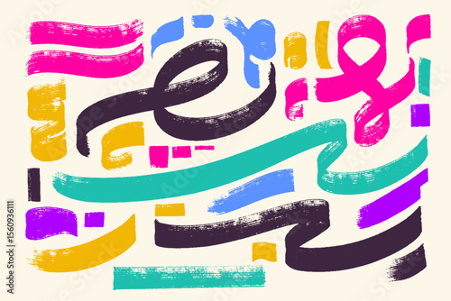 Abstract hand drawn grunge elements. Textured linear element set. Abstract geometric shapes and bold brush lines vector collection.