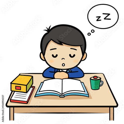 Sleepy Student Dreaming While Studying - Adorable Illustration