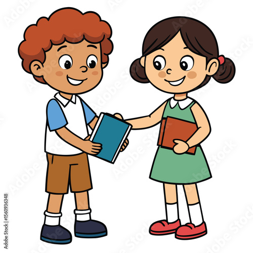 Happy Children Sharing Books A Delightful Illustration of Friendship and Learning
