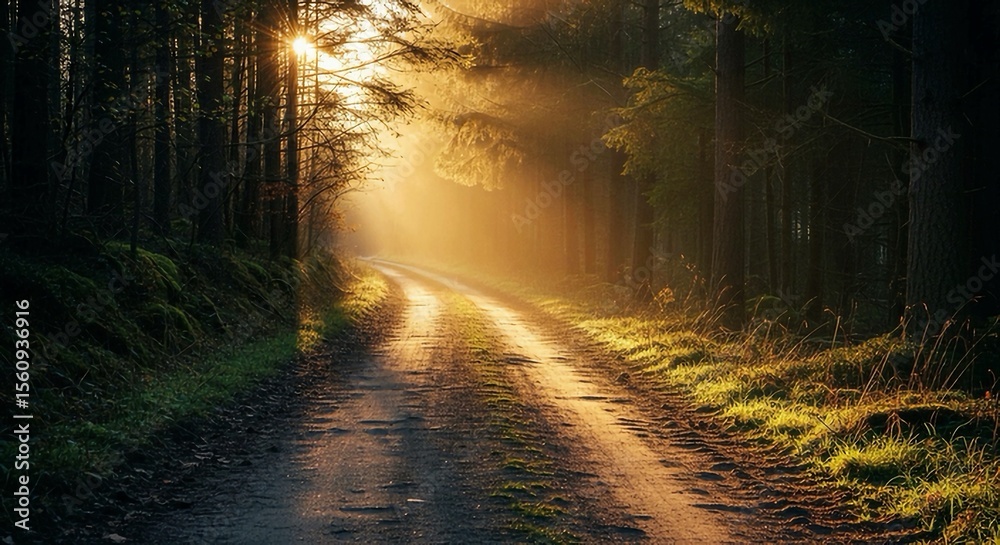 Fototapeta premium Forest Path, Sunbeam Magic