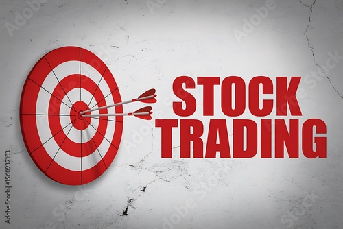 Red and white target with arrows in the bullseye next to the words stock trading on wall