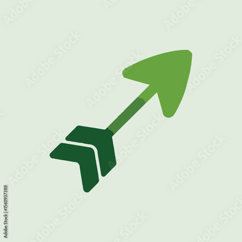 A green arrow pointing diagonally upwards on a light green background in a simple graphic design style