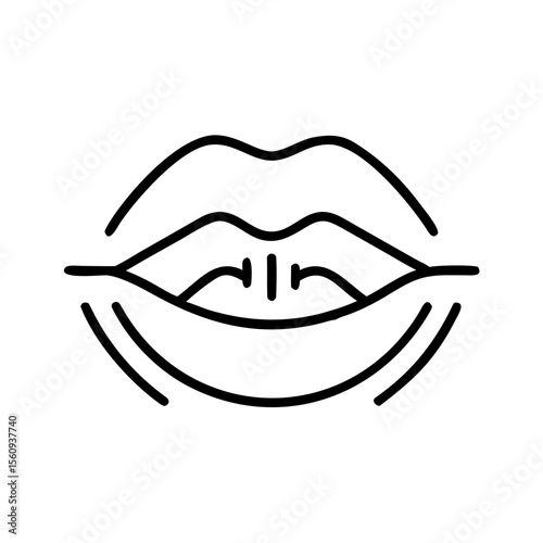 Simplified line drawing of open mouth with sound waves  