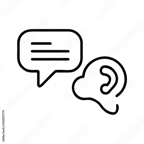 Icon of speech bubble and ear symbolizing communication and listening  