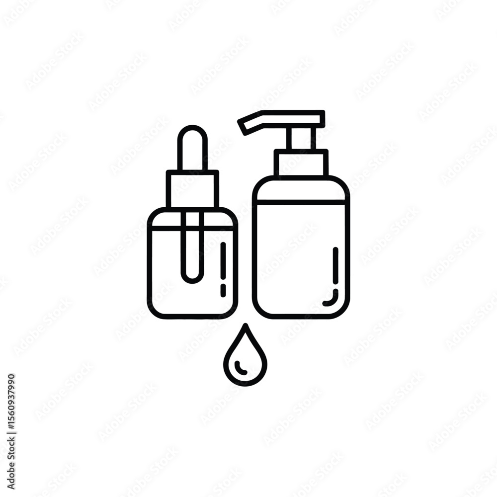 Fototapeta premium Two cosmetic bottles with a dropper and a pump dispenser with a drop