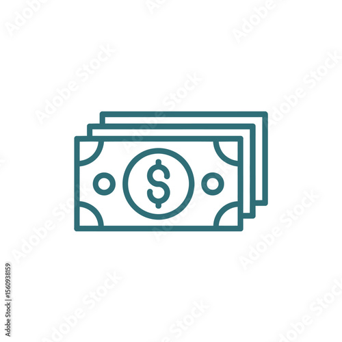 Simple line art icon representing a stack of us dollar bills with a dollar sign
