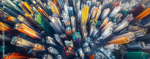 Vibrant aerial shot of Hong Kong city in the morning sun