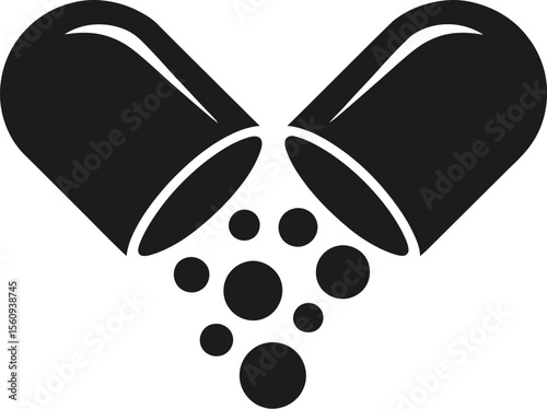 Open capsule with powder spilling out in a heart shape