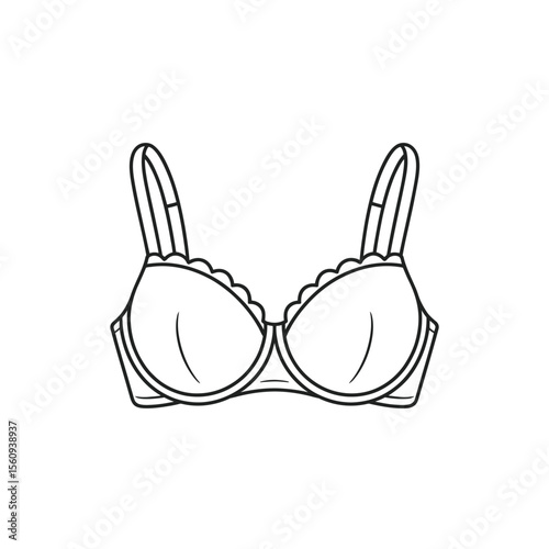 Simple line drawing of a classic underwire bra with scalloped edges