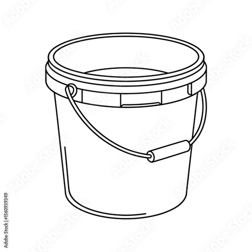 Simple outline drawing of an empty plastic bucket with a wire handle and lid rim