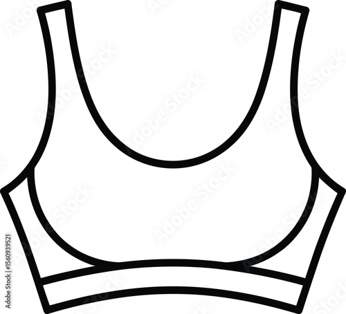 Simple outline drawing of a sports bra on a white background