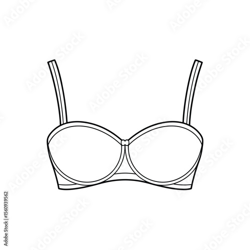 Simple outline drawing of a strapless bra with thin straps on a white background