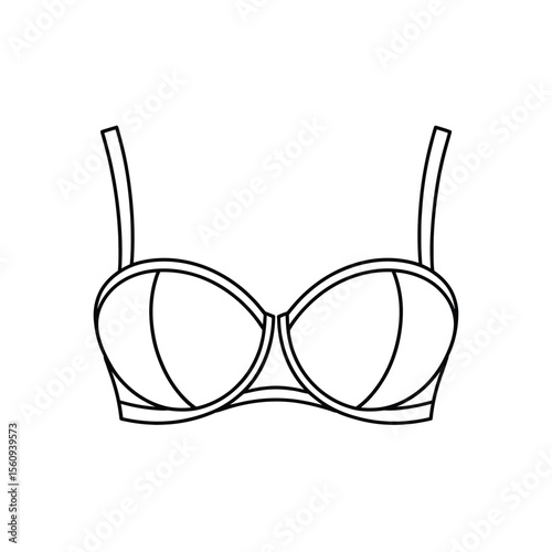 Simple outline drawing of a strapless bra with straps on a white background