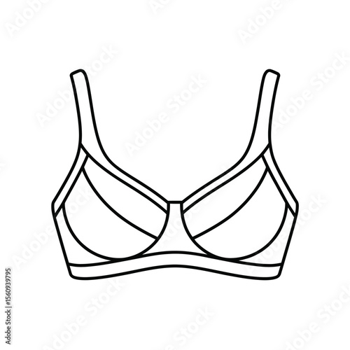 Simple black and white line drawing of a classic bra