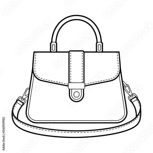 Elegant handbag with top handle and shoulder strap outline
