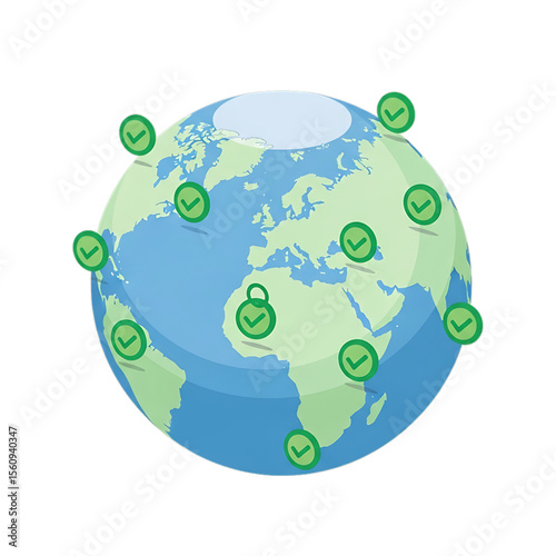 Globe with connected medical icons symbolizing global health.