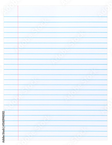 white blank lined notepad paper has a tear on the side. A4 size paper texture on white background with clipping path.