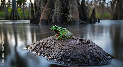 Frog sitting on stone time-lapse 