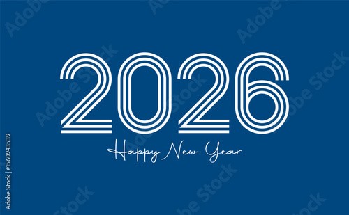 2026 new year greetings with white line style numbers on a navy blue background