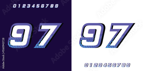 racing number 97 with 3d effect purple color