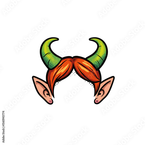 Vibrant pop art goblin ears featuring bold colors and dynamic shapes on a white background, concept of fantasy art and character design.
