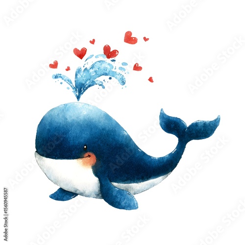 A cute whale spraying water and heart in love