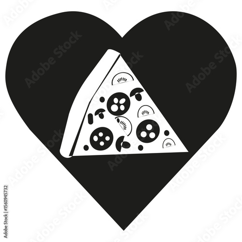 Heart pizza icon. Honor love symbol. Vector award design. Black background shape.