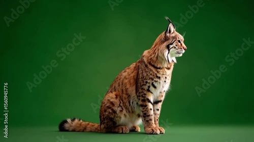Wallpaper Mural A lynx sitting upright with a green background looking to the side with its ears up tall green screen animal video Torontodigital.ca