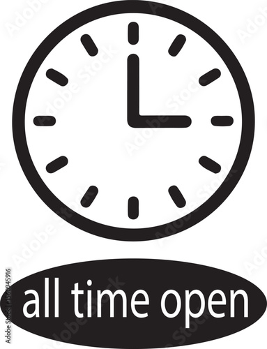 Always Open 24/7 Availability Icon - Clock Graphic