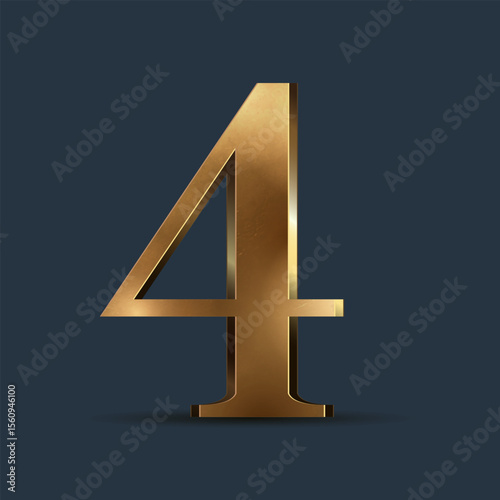 Luxury golden 3D figure on dark blue. Elegant ranking element or decorative font design.  Premium 3D metallic numeral for birthday, competition result, calendars, postcards or any advertising