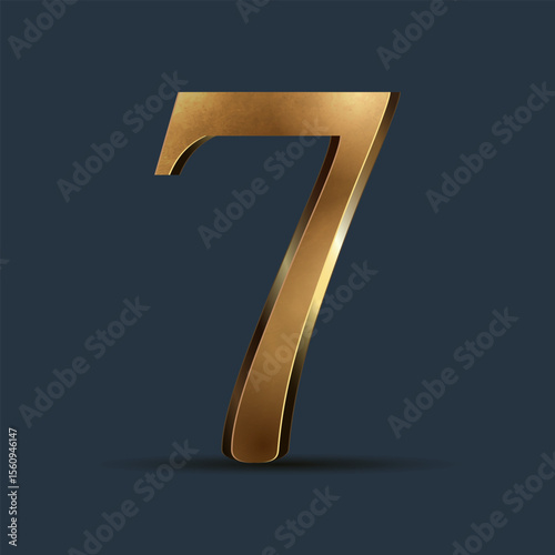 Luxury golden 3D figure on dark blue. Elegant ranking element or decorative font design.  Premium 3D metallic numeral for birthday, competition result, calendars, postcards or any advertising