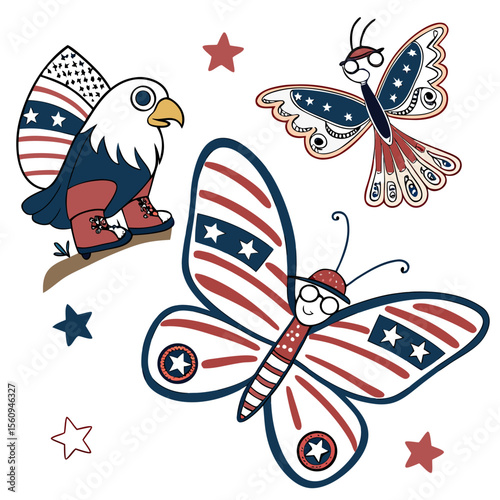 Brave Honor colored Butterflies with a Content touch, placed in a Veterans Day theme and styled with wearing glasses