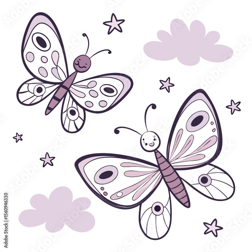 Cute SVG of a Amused Butterflies in Dreamland colors, featuring splashing in puddles in a Fantasy dream setting
