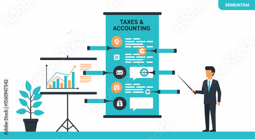 Corporate Presentation With Financial Data Graph and Analysis Of Taxes Accounting