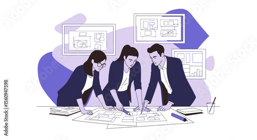 Architectural Team Collaboration For Creative Building Design Project In Office Space