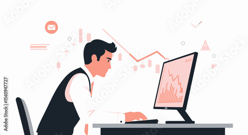 Business Analyst Watching Stock Market Chart Crash on a Computer Screen