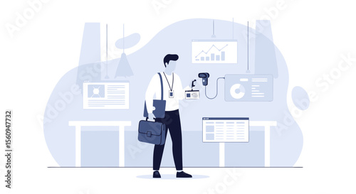 Business Conference Event Illustration Featuring a Professional Holding Credentials